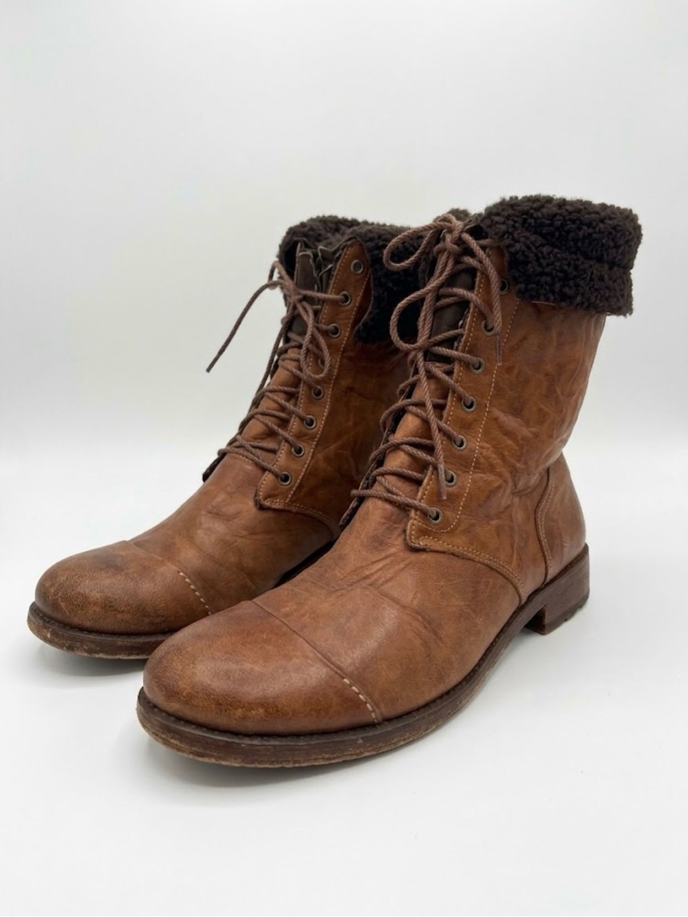 Timberland Boot Company Brown Leather Shearling Lace-Up Boots Size 9